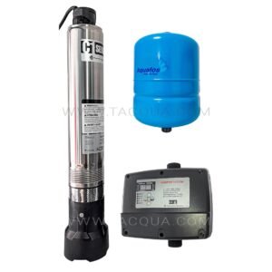 Equipo presurizador sumergible automático con motor de 0.5 HP, voltaje de 220V y flujo de 100 Lpm, ideal para sistemas de agua.
